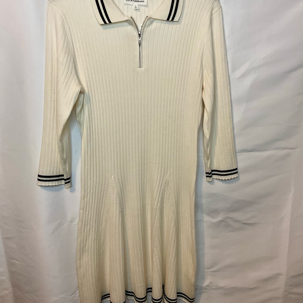Lucky Brand cream and black knit polo dress